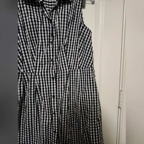 Who What Wear Black White Gingham Sleeveless Button Down Shirt Dress M - Picture 5 of 11